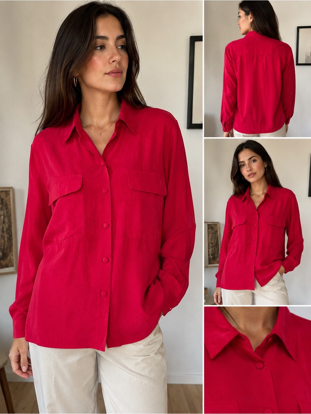Vintage Peter Martin Silk Collection 100% Silk Red Blouse Womens S